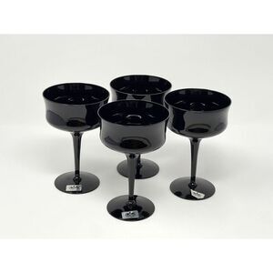 AMERICAN MANOR Ebony Black Vintage MCM Crystal Champagne Coupe Sherbet set Of 4